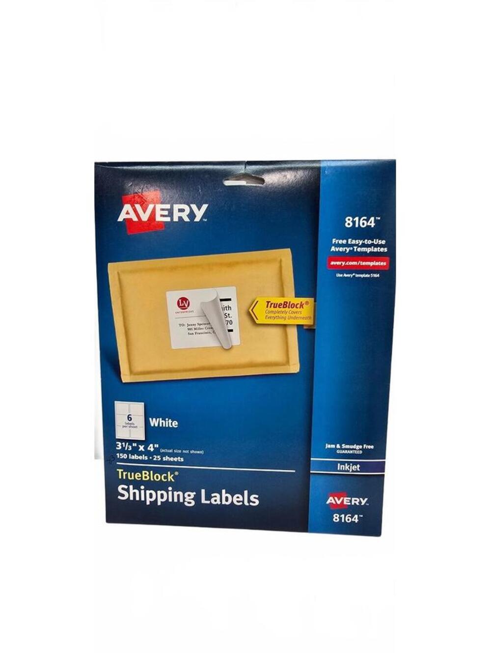 Avery 8164 TrueBlock Shipping Labels 3 1/3" x 4" White, 150 Labels (25 Sheets)
